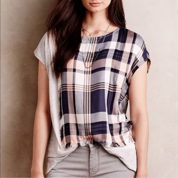 Moving Sale! Anthropologie Postmark Plaid patterned top medium - Picture 1 of 6